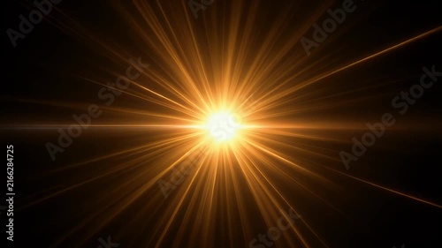 ._Radiant solar burst with glowing rays, isolated black_