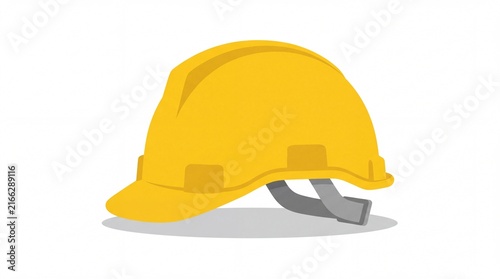 Yellow construction safety hard hat helmet, industrial builder engineer protective headwear flat vector graphic illustration on clean white background