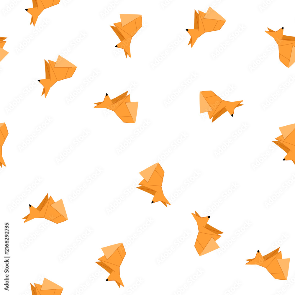 Naklejka premium pattern swan origami animals cartoon. butterfly dog, fish horse, bird fox swan origami animals sign. seamless symbol vector illustration