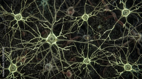 Detailed microscopic visualization of interconnected neurons forming a complex neural network pathway with microscopic medicine neurology connection synaptic dendrite neuroscience research