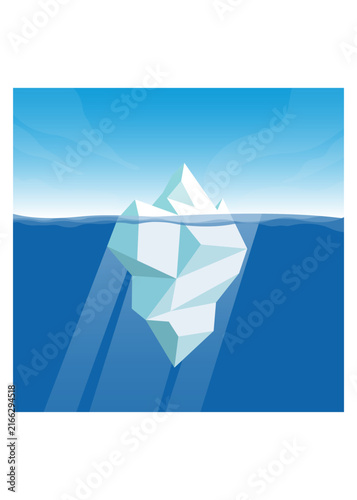 A minimal iceberg floating in deep blue ocean water representing hidden depth, submerged potential, and underlying effort beneath the surface.