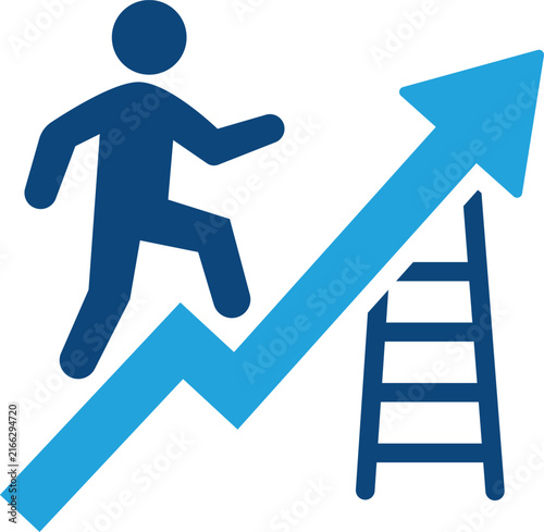 Self Improvement Walking Up Growth Arrow Ladder Icon