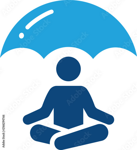 Stress Management Meditating Person Under Umbrella Icon