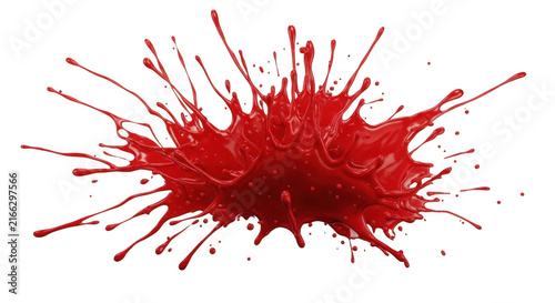 Red paint splash isolated on white. Dynamic liquid explosion for creative design projects.