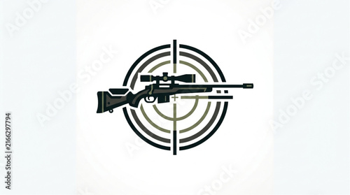 Canvastavla Vector illustration of minimalist sniper rifle centered on target crosshair