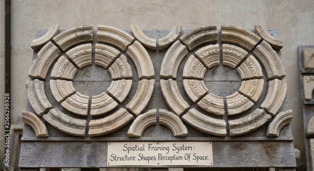 Obraz premium Architectural Stone Fragments Displayed as a Spatial Framing System