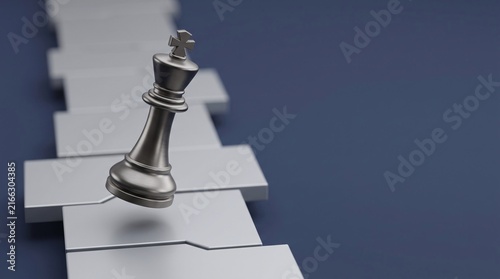 Floating 3D business strategy chess piece with corporate pathway and copy space