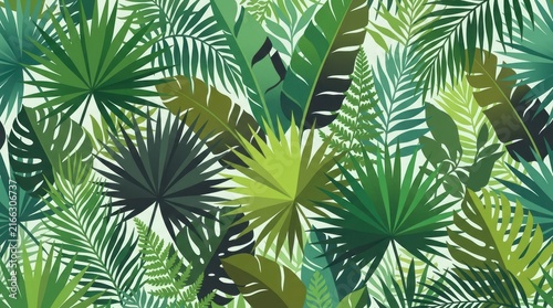 abstract pattern background of lush green tropical palm tree leaf