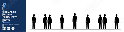 People Silhouettes Icons Set, Minimalist Outline Design. Social Concept Illustration