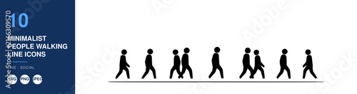 People Walking, Minimalist Line Icons Set, Social Concept Illustration, Simple Design, Vector Graphics, Line Art