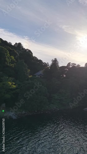 伊崎の棹飛びで有名な伊崎寺と豊かな森の絶景（縦型） / Superb View of Lush Forest and Isakiji Temple Famous for Saotobi Vertical