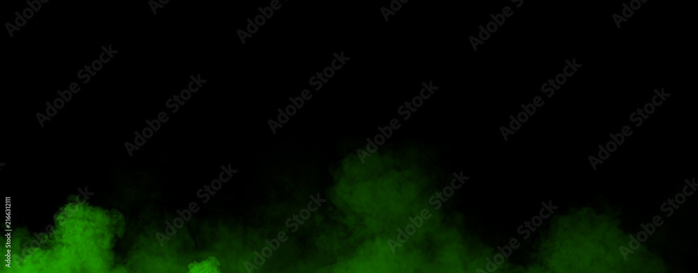 Naklejka premium Panoramic green fog mist texture overlays. Abstract smoke isolated background for effect, text or copy space . Stock illustration.