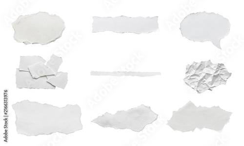 White Torn Paper Elements Collection, Irregular Ripped Paper Pieces with Crumpled and Layered Forms for Collage Design Isolated on Transparent Background, PNG