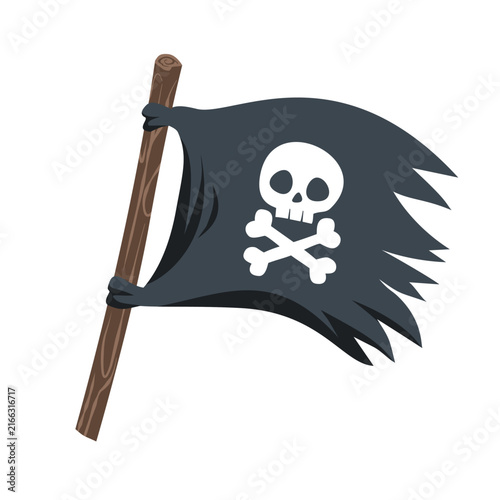 Cute hand drawn pirate flag with skull and crossbones illustration isolated on white background