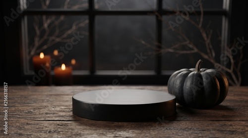 Luxury Halloween Product Podium with Pumpkin and Candlelight