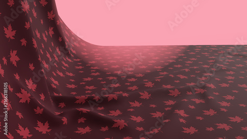 Burgundy fabric texture with folds and maple pattern for halloween theme background