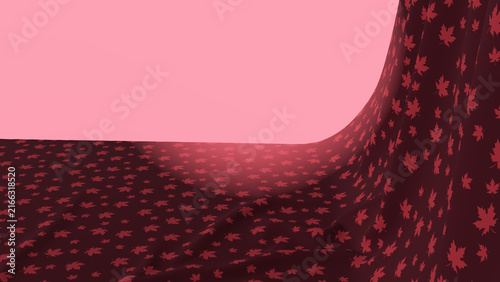 Burgundy fabric texture with folds and maple pattern for halloween theme background