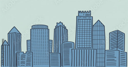 Modern cityscape silhouette with angular architectural forms during daylight with vector style
