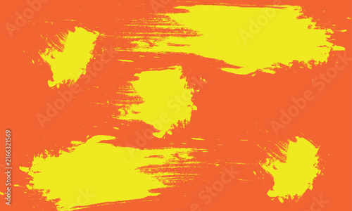 Abstract background with vibrant yellow brush strokes on a warm reddish orange canvas texture