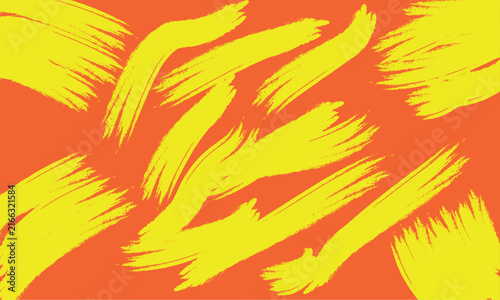 Bold abstract brushstrokes in vibrant yellow and red create a dynamic textured background pattern