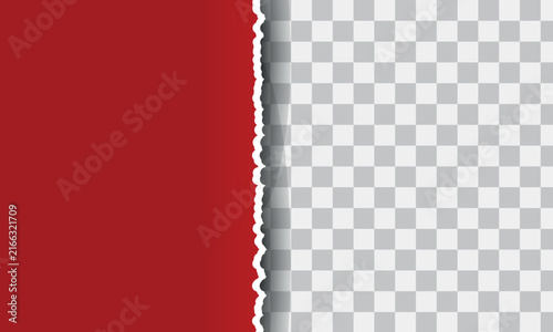Torn paper edge revealing transparent background on a vibrant red surface for design elements