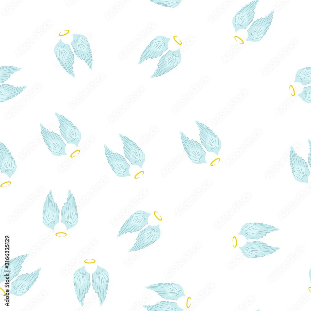 Obraz premium pattern doodle wing angel cartoon. object bird, render wallpaper, emblem feather doodle wing angel sign. seamless symbol vector illustration