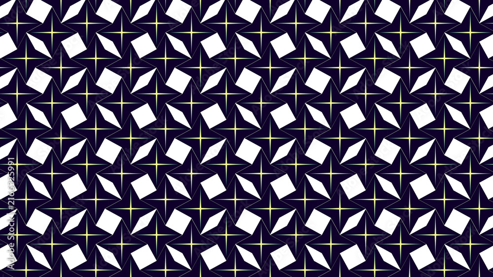 Abstract geometric pattern with white diamond shapes and glowing stars on dark