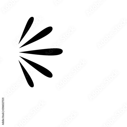 Black sunburst graphic element, abstract radial rays icon for design and UI projects.