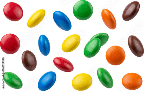 Foto Colorful Candy Coated Chocolate Pieces Floating PNG