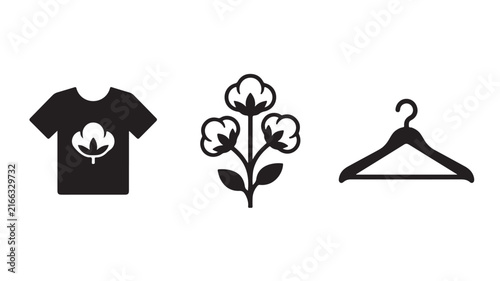 Cotton plant and clothes hanger sustainable fashion icons