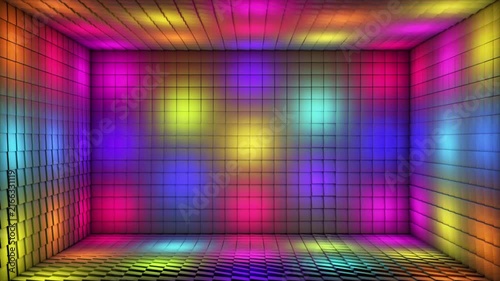 Broadcast Pulsating Switching Hi-Tech Illuminated Cubes Room Stage, Multi Color, Events, 3D, Loopable, 4K