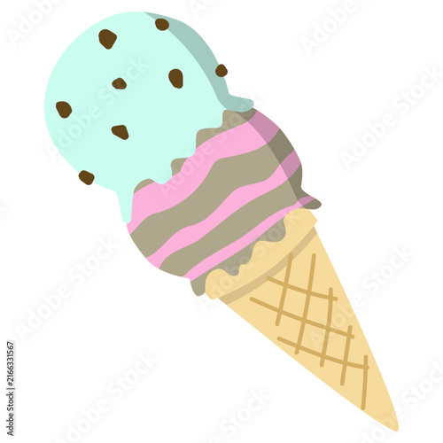 チョコミントとイチゴ味のアイスクリームのイラスト