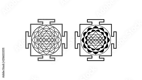 Yantra Mandala, black isolated vector silhouette