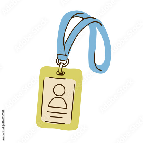 Hand drawn vector illustration of a lanyard and ID badge isolated on white background.