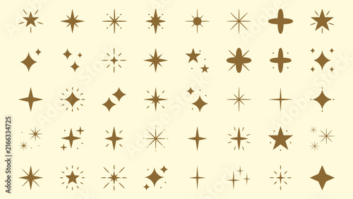 Brown gold star and sparkle icon set on cream background