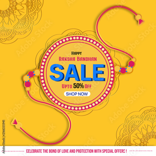 Raksha Bandhan Sale Poster with Decorative Rakhi and Mandala Design	
