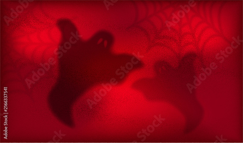 Bild auf Leinwand Halloween background with eerie spiderweb texture and floating ghostly silhouettes