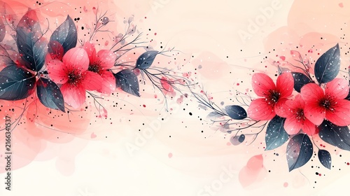 Vibrant pink flowers and green leaves create a serene floral scene on gentle hues