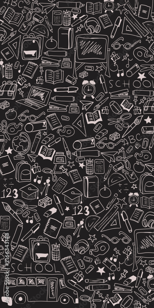 Fototapeta premium School Doodle Seamless Pattern with Education Icons on Background