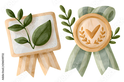 Hand drawn award and badge illustrations for eco-friendly recognition transparent