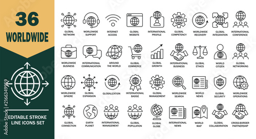 Global Connectivity Icons with Worldwide Network and Communication Concepts Clean Vector Design