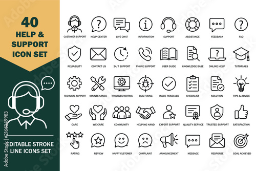 Help and support vector icon set for customer service and communication concepts