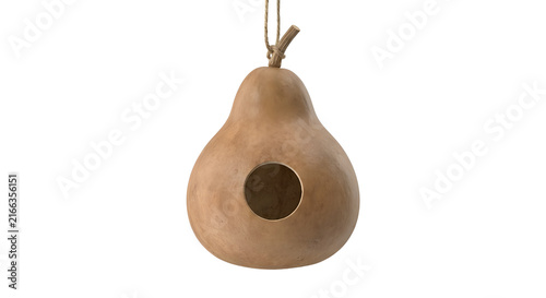 Foto dried gourd birdhouse hanging with rope isolated on black background
