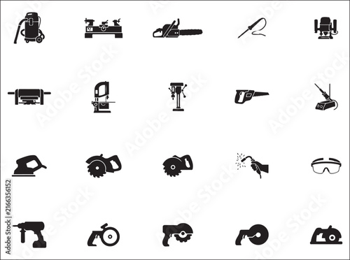 Industrial power tool silhouettes featuring various hardware equipment for construction and repair.
