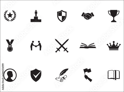 Awards and trophy silhouettes representing success victory honor and achievement in dark icons.