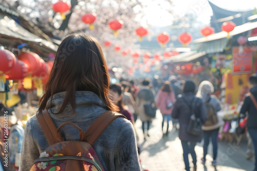 Traditional Chinese Setting: Cherry Blossom Park Walk