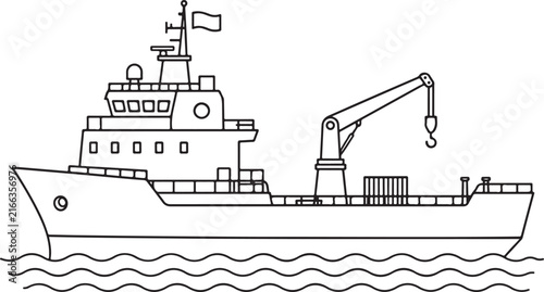 Bild auf Leinwand Old steam ship with crane loading cargo by the dock on water