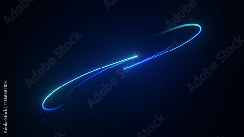 Neon blue light trail forming glowing spiral path on deep dark backdrop for virtual space.