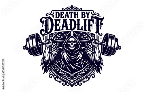 Death by Deadlift Skull Barbell Gym Typography Vector Design