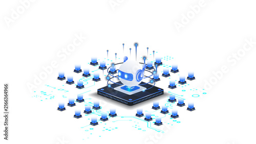 AI agent automation system vector illustration. robot assistant dashboard automation system concept with digital machine learning.